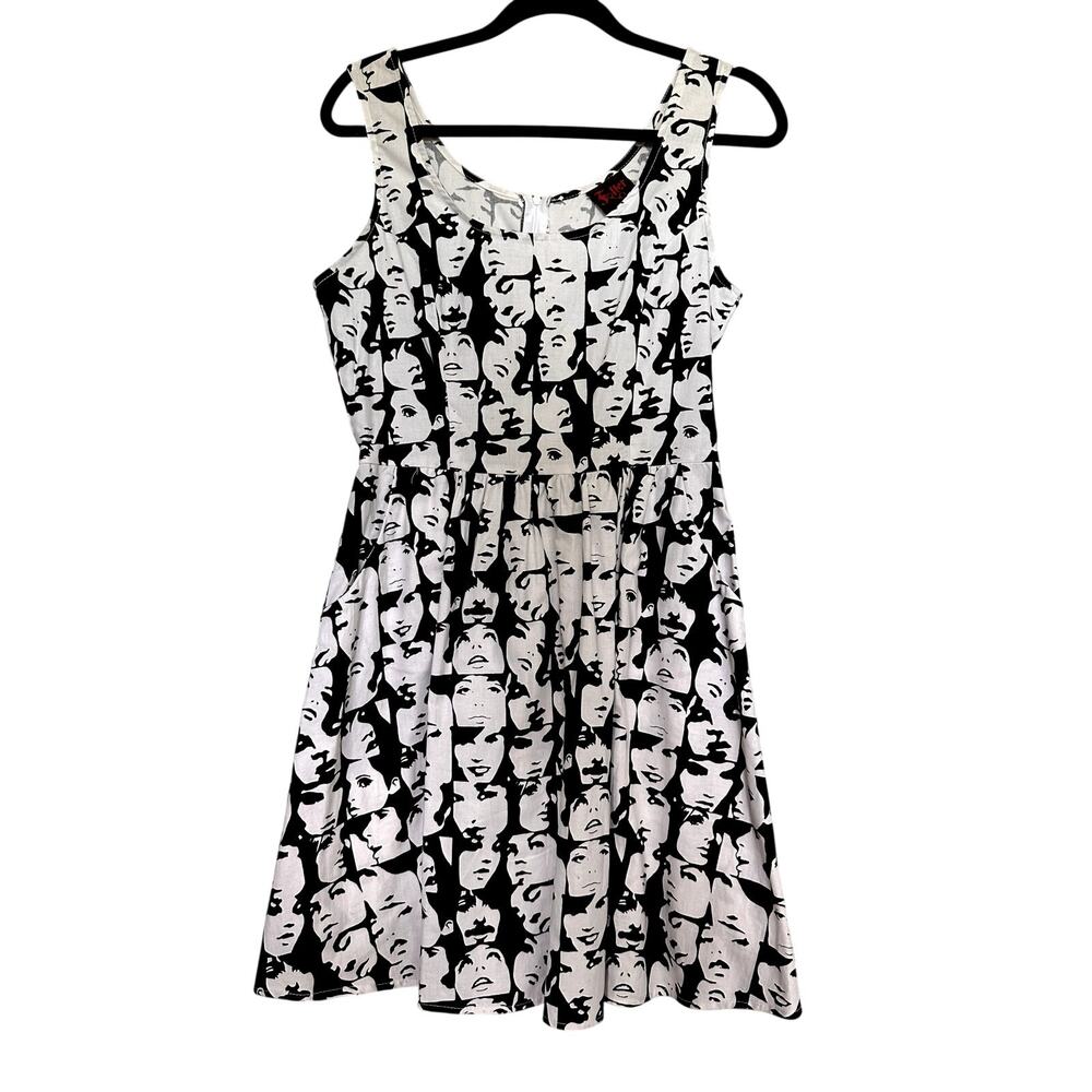 Folter Mod Faces Black & White Retro Skater Dress - Size M with Pockets